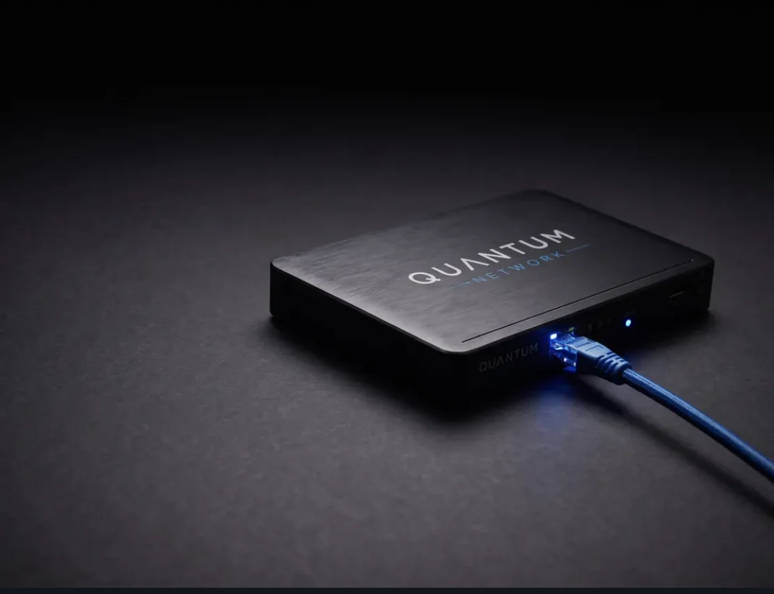 qn-img-gateway-dark Quantum Network gateway with a connected network cable