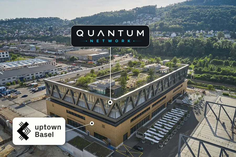 qn-uptownbasel-annotated The uptownBasel building in Arlesheim, with the Quantum Network office marked on the top floor